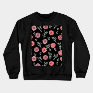 Dusty Pink Flowers on Black Vertical Crewneck Sweatshirt